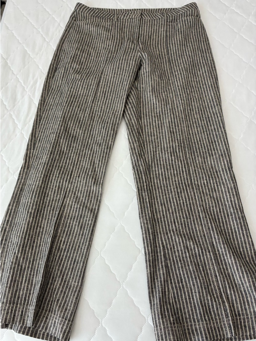 Sundance Women's Straight Leg Ribbed Knit Pants in Gray Stripe